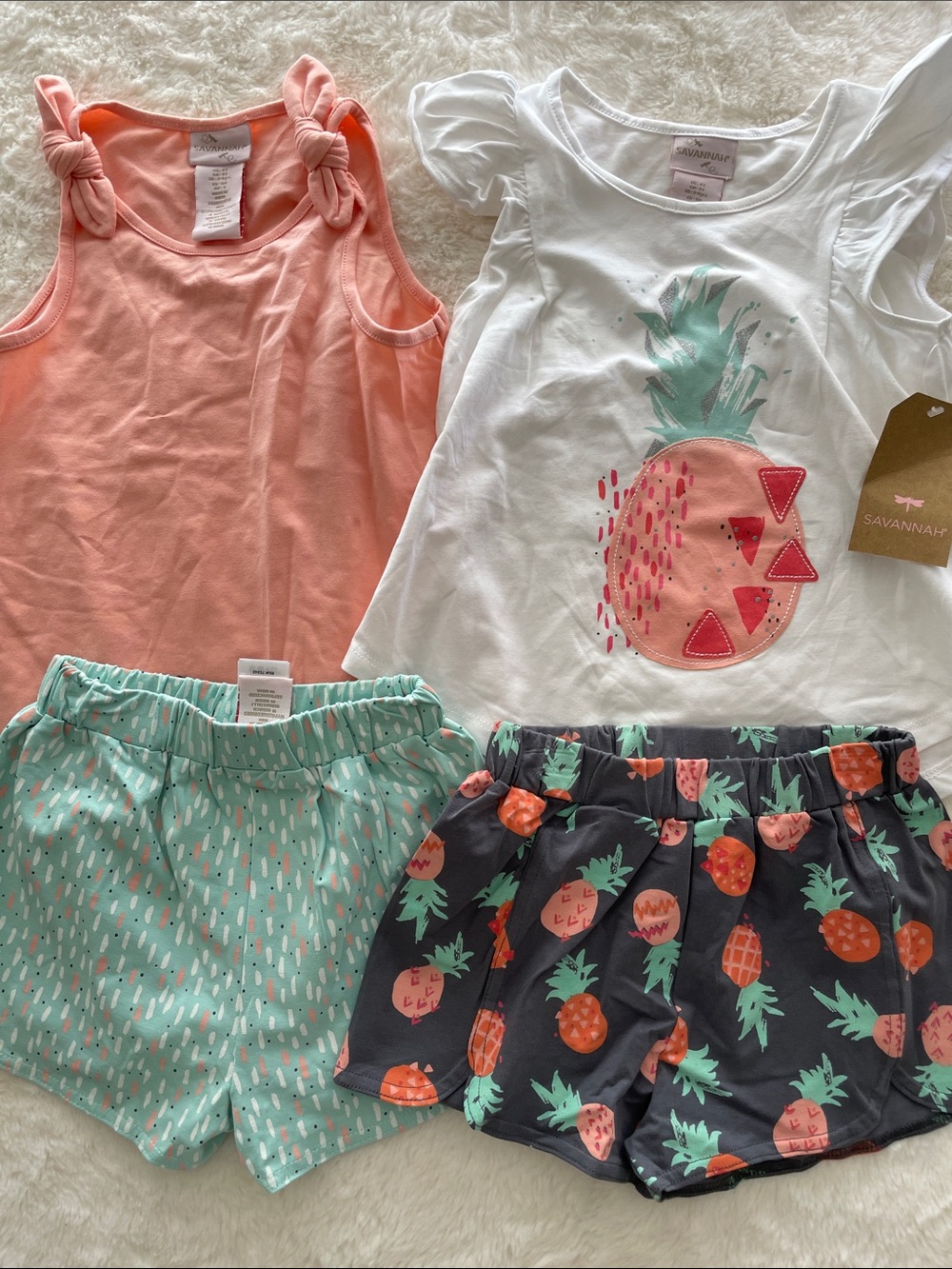 SALE! NWT Savannah Girls Pineapple Tee & Shorts Set White, Coral, Mint, Navy 4T